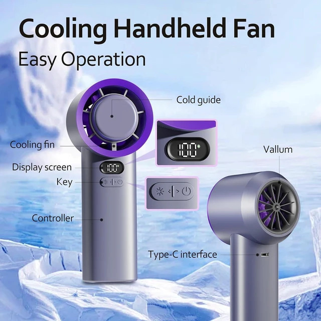 Alt view image 3 of 7 - Rican Handheld Portable Hand Fan with Air Cooling Cooler High Speed Rechargeable Power Electric USB Personal Hand Held Turbo Small Mini Pocket for Outdoor Travel