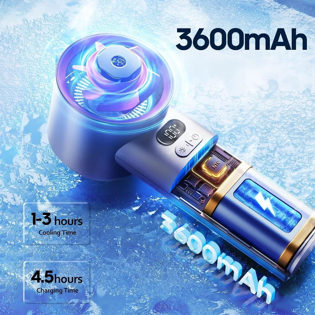 Alt view image 6 of 7 - Rican Handheld Portable Hand Fan with Air Cooling Cooler High Speed Rechargeable Power Electric USB Personal Hand Held Turbo Small Mini Pocket for Outdoor Travel