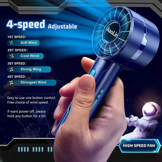 Alt view image 2 of 7 - Handheld Portable High Speed Mini Fan, USB Rechargeable Neck Personal Mini Fan, (7000 RPM high speed motor,Lasts 3-16 Hours) 4-speed powerful Wind Fans for Summer Outdoor Traveling,Gifts for Kids
