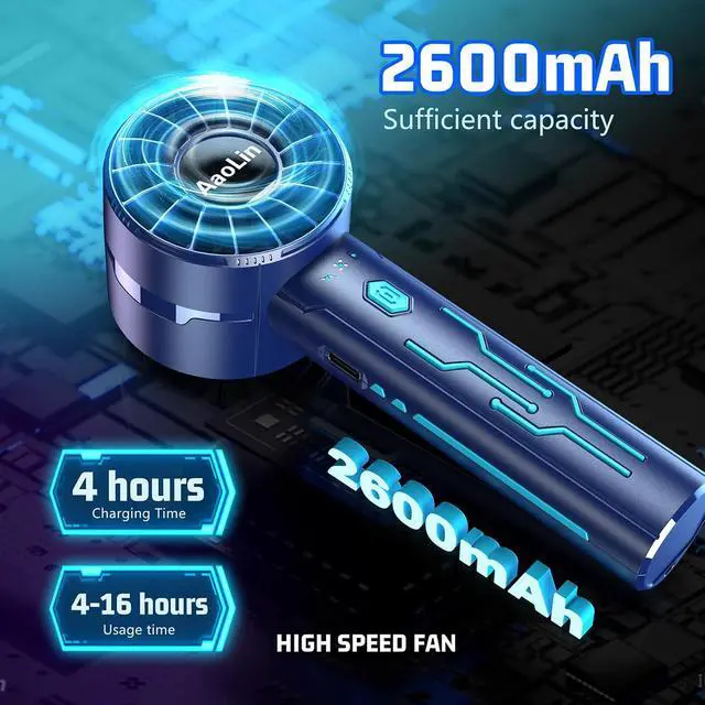 Alt view image 4 of 7 - Handheld Portable High Speed Mini Fan, USB Rechargeable Neck Personal Mini Fan, (7000 RPM high speed motor,Lasts 3-16 Hours) 4-speed powerful Wind Fans for Summer Outdoor Traveling,Gifts for Kids