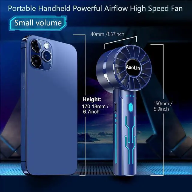 Alt view image 5 of 7 - Handheld Portable High Speed Mini Fan, USB Rechargeable Neck Personal Mini Fan, (7000 RPM high speed motor,Lasts 3-16 Hours) 4-speed powerful Wind Fans for Summer Outdoor Traveling,Gifts for Kids