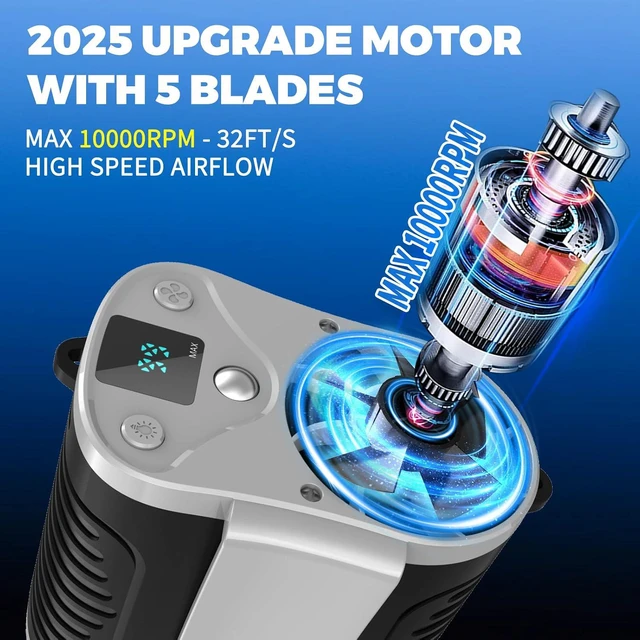 Alt view image 3 of 7 - 15000mAh Portable Waist Fan Rechargeable, 7 Speeds 10000RPM Neck Fan with LED Display, Hands-Free Wearable Belt Personal Fan for Outdoor, Jobsite, Traveling - Up to 28H Cooling Time