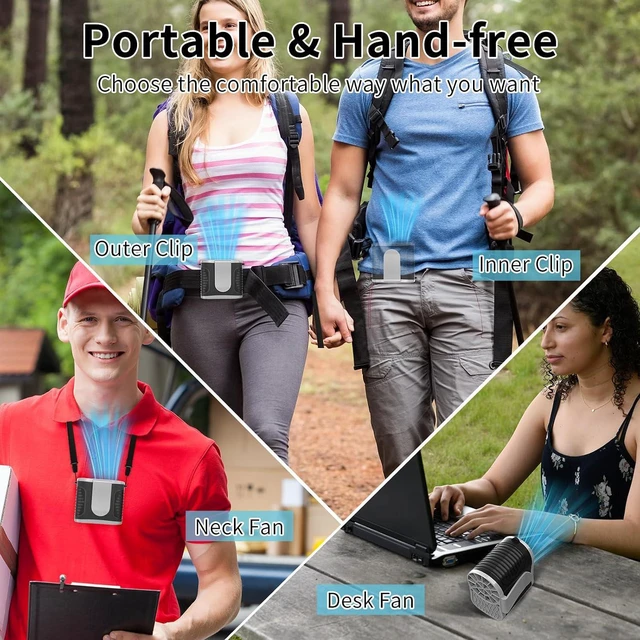 Alt view image 5 of 7 - 15000mAh Portable Waist Fan Rechargeable, 7 Speeds 10000RPM Neck Fan with LED Display, Hands-Free Wearable Belt Personal Fan for Outdoor, Jobsite, Traveling - Up to 28H Cooling Time