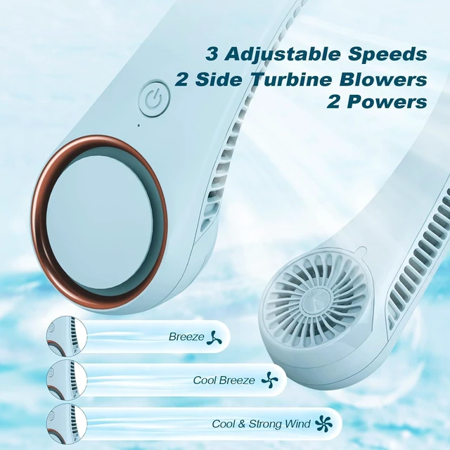 Alt view image 4 of 7 - CIVPOWER Neck Fan: Portable Personal Neck Cooling Rechargeable Bladeless Fan - Hands Free 3 Speed 4000 mAh Battery USB Operated Wearable Headphone Design - for Men Women Outdoor Indoor (Light Blue)