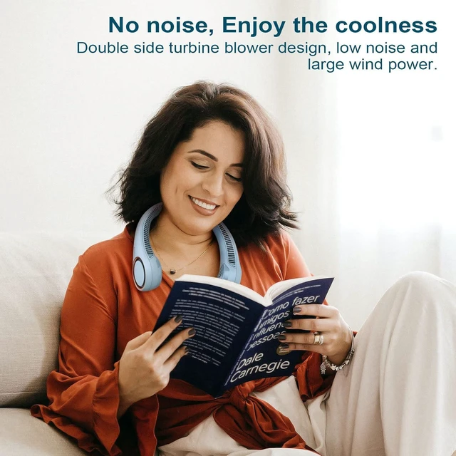 Alt view image 6 of 7 - CIVPOWER Neck Fan: Portable Personal Neck Cooling Rechargeable Bladeless Fan - Hands Free 3 Speed 4000 mAh Battery USB Operated Wearable Headphone Design - for Men Women Outdoor Indoor (Light Blue)