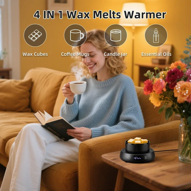 Alt view image 2 of 7 - Mug Warmer for Desk, Electric Coffee Cup Warmer 8H Auto Shut Off Candle Warmer for Home Office, Smart Tea Beverage Coffee Warmer with 3 Temperature Setting, Wax Melt Warmer Scented Oil Wax Cube Melter