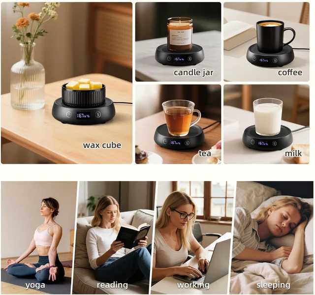 Alt view image 5 of 7 - Mug Warmer for Desk, Electric Coffee Cup Warmer 8H Auto Shut Off Candle Warmer for Home Office, Smart Tea Beverage Coffee Warmer with 3 Temperature Setting, Wax Melt Warmer Scented Oil Wax Cube Melter
