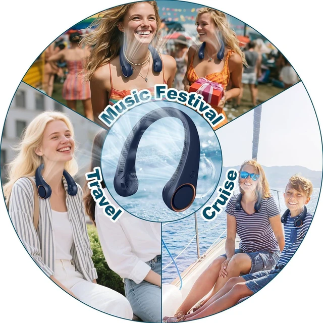 Alt view image 6 of 7 - CIVPOWER Neck Fan: Portable Personal Neck Cooling Rechargeable Bladeless Fan - Hands Free 3 Speed 4000 mAh Battery USB Operated Wearable Headphone Design - for Men Women Outdoor Indoor (Dark Blue)