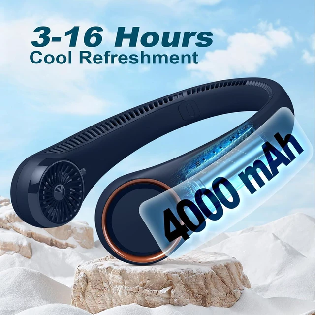 Alt view image 5 of 7 - CIVPOWER Neck Fan: Portable Personal Neck Cooling Rechargeable Bladeless Fan - Hands Free 3 Speed 4000 mAh Battery USB Operated Wearable Headphone Design - for Men Women Outdoor Indoor (Dark Blue)