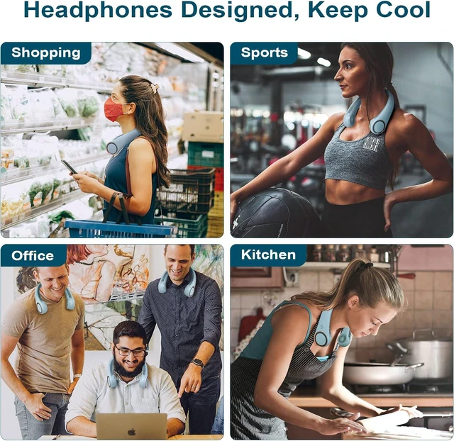 Alt view image 7 of 7 - CIVPOWER Neck Fan: Portable Personal Neck Cooling Rechargeable Bladeless Fan - Hands Free 3 Speed 4000 mAh Battery USB Operated Wearable Headphone Design - for Men Women Outdoor Indoor (Light Blue)