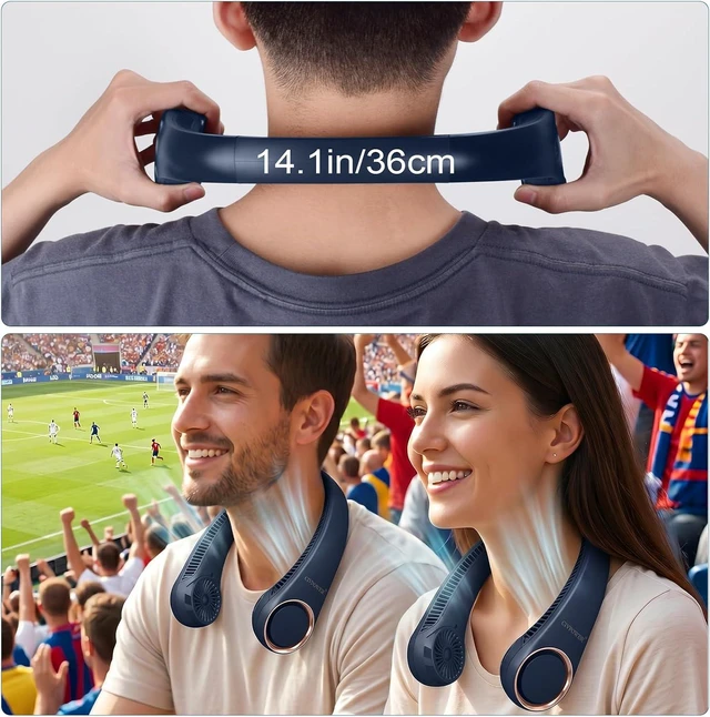 Alt view image 7 of 7 - CIVPOWER Neck Fan: Portable Personal Neck Cooling Rechargeable Bladeless Fan - Hands Free 3 Speed 4000 mAh Battery USB Operated Wearable Headphone Design - for Men Women Outdoor Indoor (Dark Blue)
