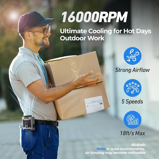 Alt view image 5 of 7 - AMACOOL Portable Waist Fan Clip On, MAX 40H Work Time, 10000mAh Rechargeable Wearable Shirt Fan with Light, 16000RPM Powerful 5 Speed Belt Fans Personal Cooling Fans for Outdoor Jobsite Travel