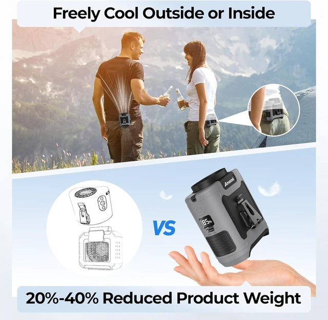 Alt view image 7 of 7 - AMACOOL Portable Waist Fan Clip On, MAX 40H Work Time, 10000mAh Rechargeable Wearable Shirt Fan with Light, 16000RPM Powerful 5 Speed Belt Fans Personal Cooling Fans for Outdoor Jobsite Travel