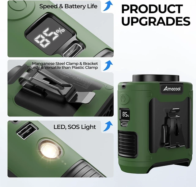 Alt view image 6 of 7 - AMACOOL Portable Waist Fan Clip On, MAX 40H Work Time, 10000mAh Rechargeable Wearable Shirt Fan with Light, 16000RPM Powerful 5 Speed Belt Fans Personal Cooling Fans for Outdoor Jobsite Travel