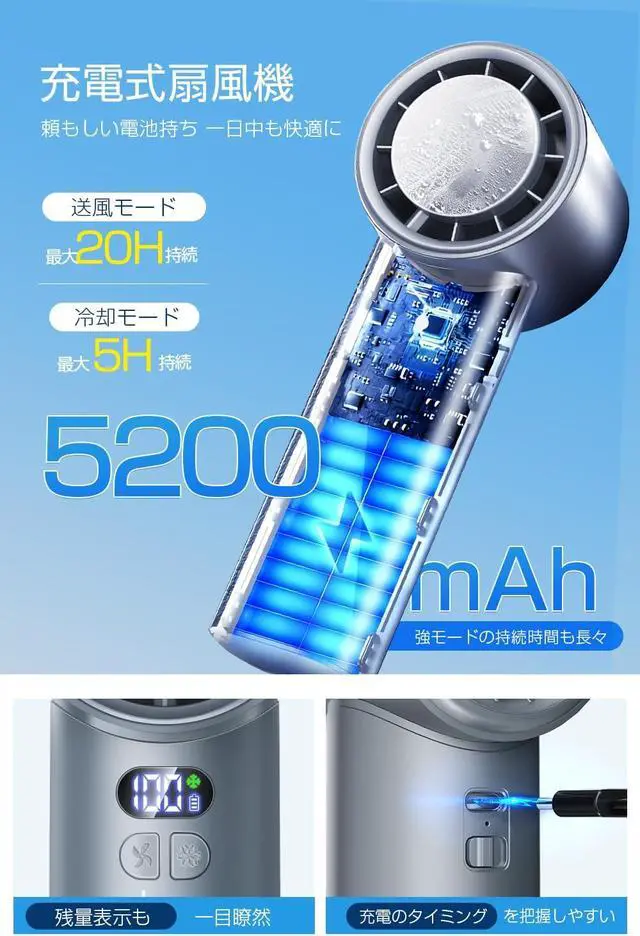Alt view image 3 of 7 - Portable Fan, Handy Fan, 2024 Model with Cooling Plate, 3-in-1, Ultra High Speed Large Airflow, Desktop Fan, 5200 mAh, Instant Cooling, MAX-17% Cooling, Large Capacity, Rechargeable USB Fan, 1-100