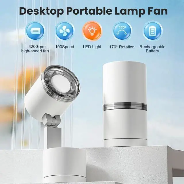 Alt view image 2 of 7 - UN UNITEDTIME Portable fan- Battery Operated Fan - 100 Speeds- LED Lighting- Table fans for Outdoor, Camping, Tent, Travel, Bedroom, Cruise RV (White)