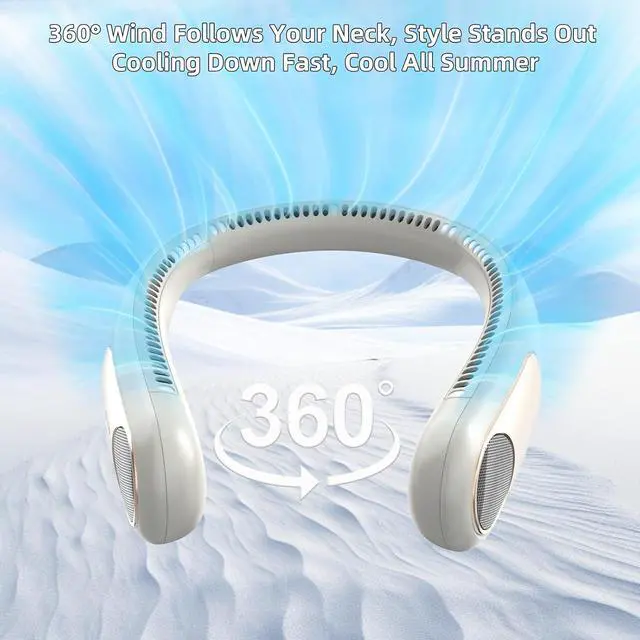 Alt view image 2 of 7 - Portable Neck Fan,Personal Wearable Bladeless Fan,LED Display,4-Speeds,6000mAh USB Rechargeable,360° Strong Cooling Wind,Hands Free,White Elephant Gift,Christmas Gifts for Men Women (off-white)