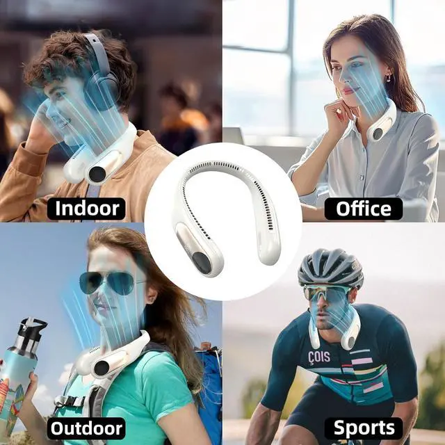 Alt view image 4 of 7 - Portable Neck Fan,Personal Wearable Bladeless Fan,LED Display,4-Speeds,6000mAh USB Rechargeable,360° Strong Cooling Wind,Hands Free,White Elephant Gift,Christmas Gifts for Men Women (off-white)