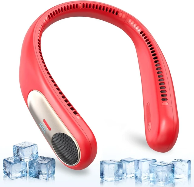 Main image of Portable Neck Fan, Personal Wearable Bladeless Fan for Outdoor Indoor, LED Display, 360° Cooling, 4-Speeds, 6000mAh USB Rechargeable, Birthday Gifts for Men Women Dad Mom (Red)