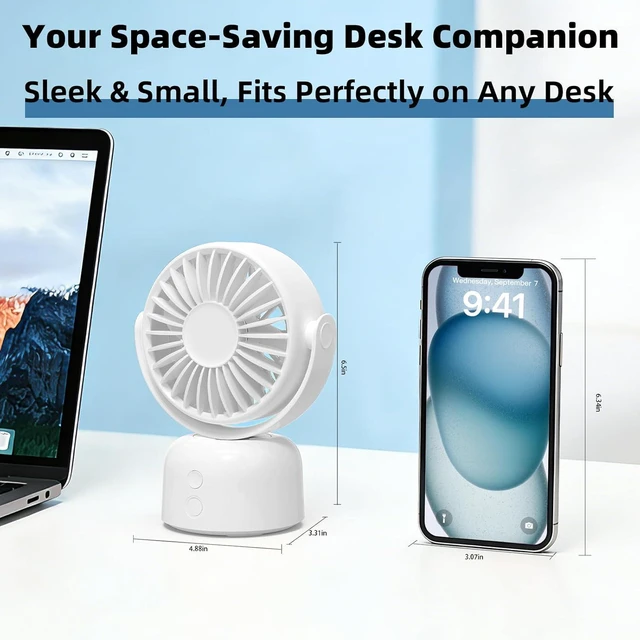 Alt view image 3 of 7 - Small Oscillating Desk Fan USB Rechargeable 3 Speed Portable Mini Cooling Fan Quiet Personal Fan for Home Office Bedroom