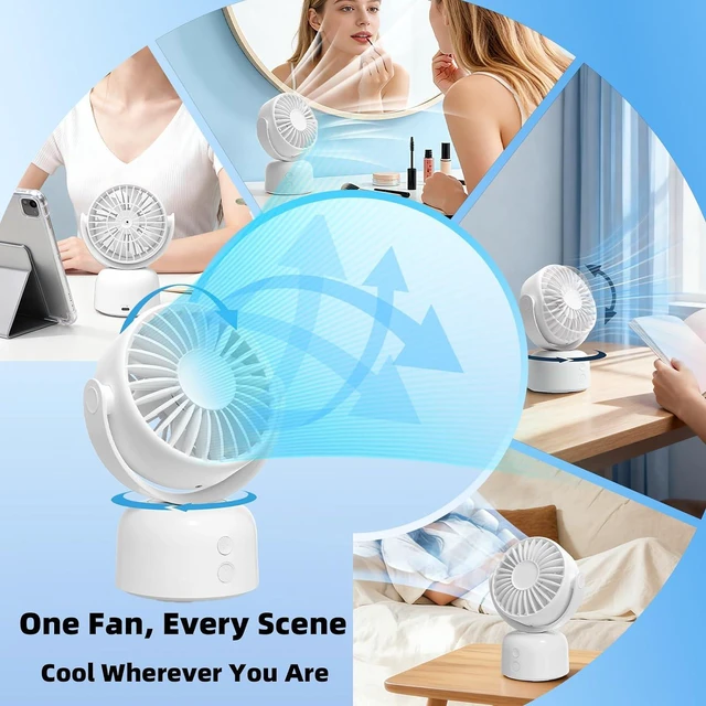 Alt view image 7 of 7 - Small Oscillating Desk Fan USB Rechargeable 3 Speed Portable Mini Cooling Fan Quiet Personal Fan for Home Office Bedroom