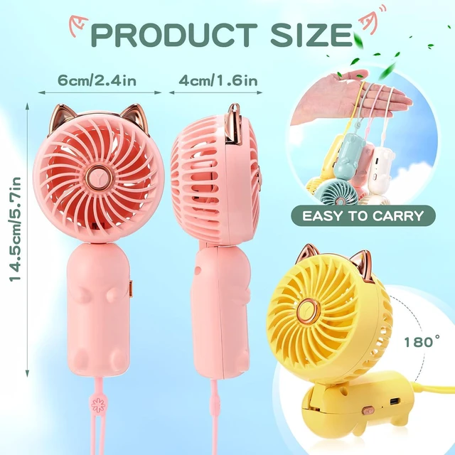 Alt view image 2 of 6 - Glooglitter 4 Pcs Mini Hand Held Fan Portable Lanyard Fan Folding Electric Hand Fan USB Rechargeable Battery Operated Mini USB Fan with 3 Speeds for Girls Women Home Office Travel Camping, 4 Colors