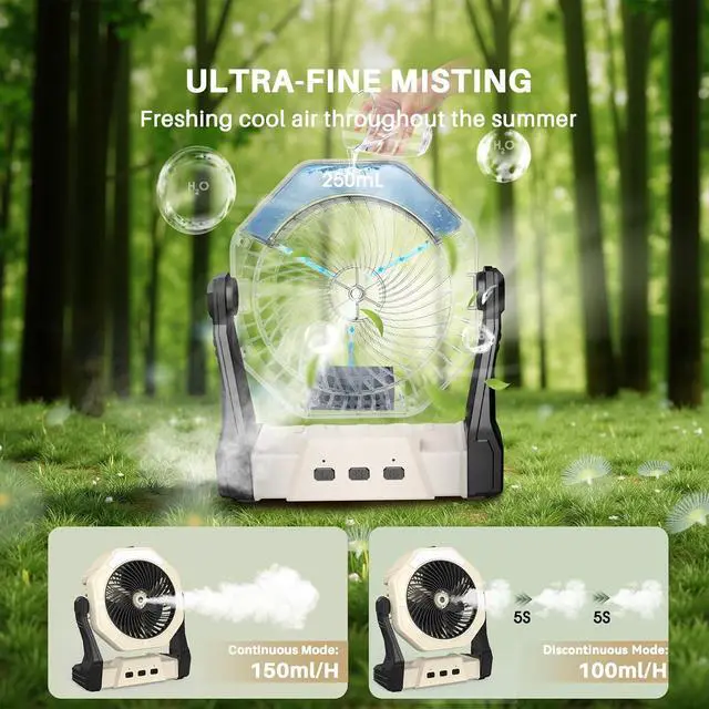 Alt view image 2 of 7 - Portable Misting Fan, 8-Inch 10000mAh Rechargeable Battery Operated Fan, Personal Desk Fan with 250mL Water Tank & LED Lantern, Cooling Mist Fan for Home Desk, Patio, Camping, Outdoor&Indoor Use