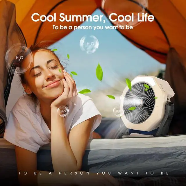 Alt view image 6 of 7 - Portable Misting Fan, 8-Inch 10000mAh Rechargeable Battery Operated Fan, Personal Desk Fan with 250mL Water Tank & LED Lantern, Cooling Mist Fan for Home Desk, Patio, Camping, Outdoor&Indoor Use