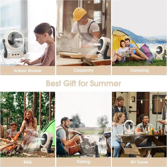 Alt view image 7 of 7 - Portable Misting Fan, 8-Inch 10000mAh Rechargeable Battery Operated Fan, Personal Desk Fan with 250mL Water Tank & LED Lantern, Cooling Mist Fan for Home Desk, Patio, Camping, Outdoor&Indoor Use