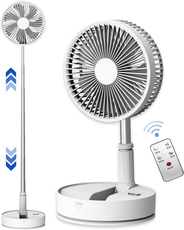 Main image of UNITEDTIME Oscillating Fan with Remote Control, 7200mAh Rechargeable Battery, 4 Speed, Timer, Height Adjustment, Portable Foldable Fan for Travel, Outdoor, Home (White)