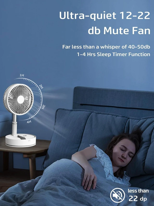 Alt view image 3 of 7 - UNITEDTIME Oscillating Fan with Remote Control, 7200mAh Rechargeable Battery, 4 Speed, Timer, Height Adjustment, Portable Foldable Fan for Travel, Outdoor, Home (White)