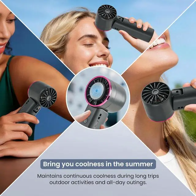 Alt view image 5 of 7 - Handheld Mini Fan with Ice Cooling, 4 Speeds Adjustable Personal Fan, 4800mAh USB-C Rechargeable Battery Operated, Ultra-Quiet Portable Pocket fan for Travel, Home, Office, Outdoor Black