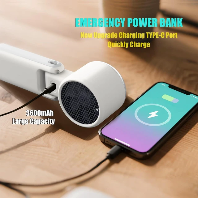 Alt view image 4 of 7 - Foldable Handheld Fan | 5-Speed Turbo Blast | 16-Hour Runtime | Type-C Fast Charging | 3-in-1 Portable Design - Perfect for Travel, Camping, Office & Gifts