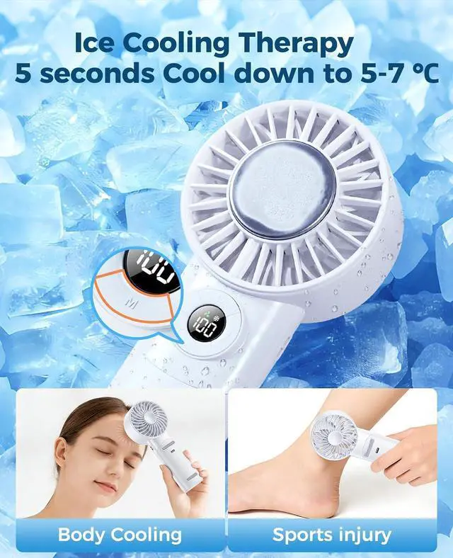 Alt view image 2 of 7 - 2026 Upgrade 3 In 1 Handheld Portable Turbo Fan with Ice Cooler,Rechargeable 100 Speed Mini Personal Fan 10500 RPM Small Pocket Fans Makeup fan for Outdoor,Office,Camping,Travel-White