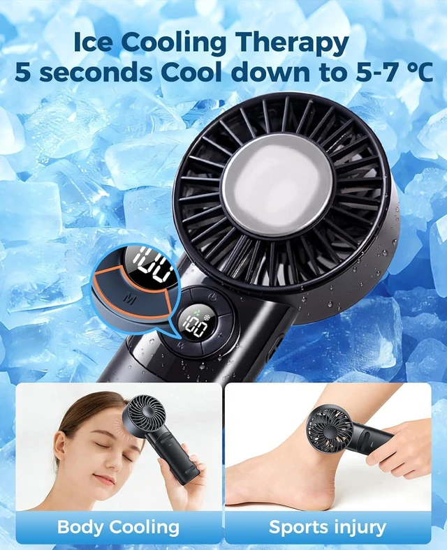 Alt view image 2 of 7 - 2026 Upgrade 3 In 1 Handheld Portable Turbo Fan with Ice Cooling,Rechargeable 100 Speed Mini Personal Fan 10500 RPM Small Pocket Fans Makeup fan for Outdoor,Office,Camping,Travel-Black