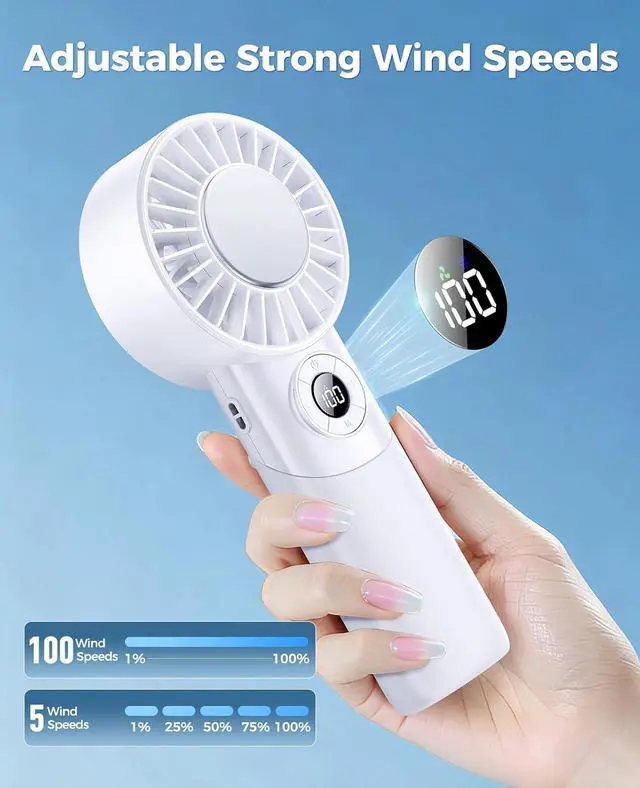 Alt view image 7 of 7 - 2026 Upgrade 3 In 1 Handheld Portable Turbo Fan with Ice Cooler,Rechargeable 100 Speed Mini Personal Fan 10500 RPM Small Pocket Fans Makeup fan for Outdoor,Office,Camping,Travel-White