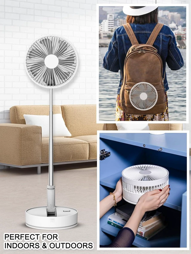 Alt view image 7 of 7 - UNITEDTIME Oscillating Fan with Remote Control, 7200mAh Rechargeable Battery, 4 Speed, Timer, Height Adjustment, Portable Foldable Fan for Travel, Outdoor, Home (White)