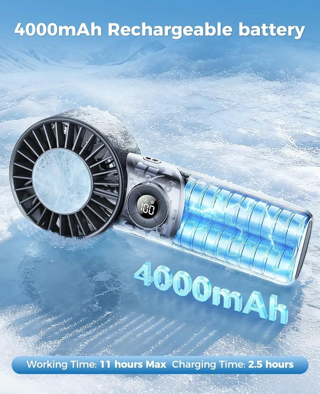 Alt view image 5 of 7 - 2026 Upgrade 3 In 1 Handheld Portable Turbo Fan with Ice Cooling,Rechargeable 100 Speed Mini Personal Fan 10500 RPM Small Pocket Fans Makeup fan for Outdoor,Office,Camping,Travel-Black