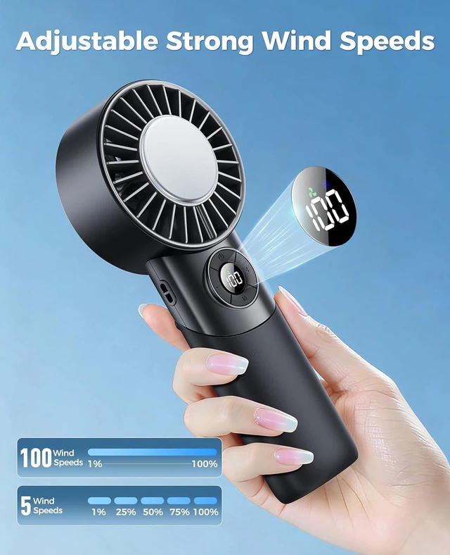 Alt view image 7 of 7 - 2026 Upgrade 3 In 1 Handheld Portable Turbo Fan with Ice Cooling,Rechargeable 100 Speed Mini Personal Fan 10500 RPM Small Pocket Fans Makeup fan for Outdoor,Office,Camping,Travel-Black