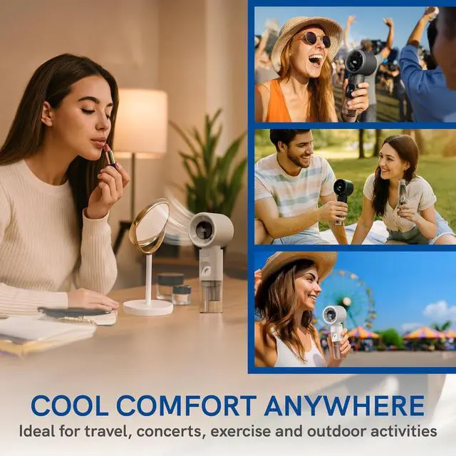 Alt view image 7 of 7 - Valo Portable Rechargeable Fan - Mini Cooling Fan for Travel, USB Desk Personal Fan with 4 Speeds, Quiet Operation, 2,000 mAh Battery, 50ml Water Tank - Titanium Gray