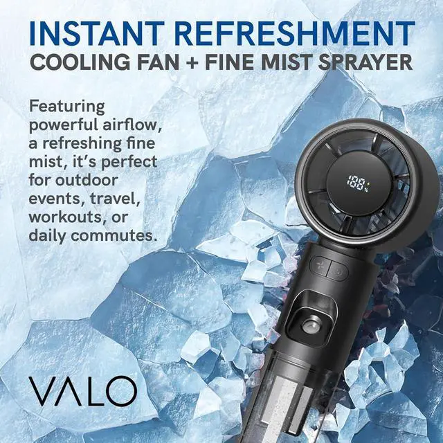 Alt view image 2 of 7 - Valo Portable Rechargeable Fan - Mini Cooling Fan for Travel, USB Desk Personal Fan with 4 Speeds, Quiet Operation, 2,000 mAh Battery, 50ml Water Tank - Titanium Gray