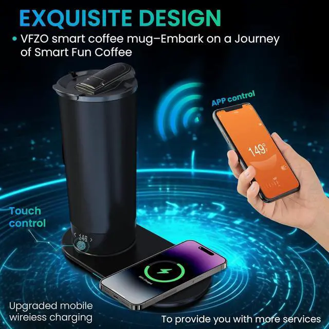 Alt view image 2 of 7 - Temperature Control Heated Travel Mug Smart Self Heating Coffee Mug 20 Oz App Controlled LED Display coffee serving sets mug kept at a constant temperature for 4-10 hours (Black, 20 oz)