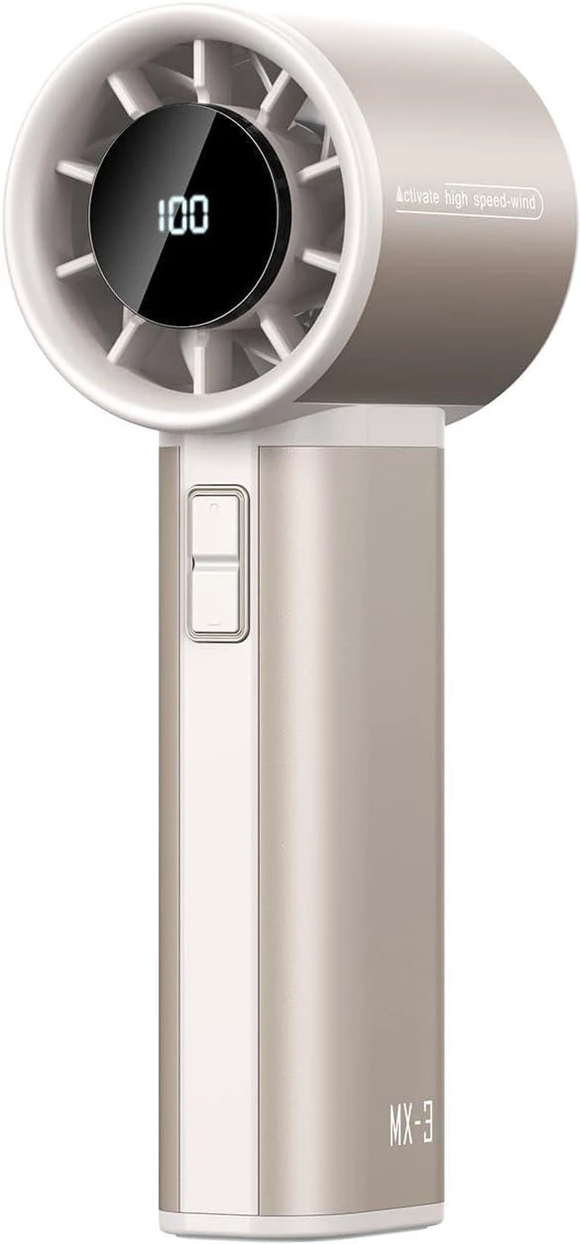Main image of Portable Handheld Turbo Fan, 100 Speeds Adjustable Mini Personal Fan, 4500mAh USB-C Rechargeable Battery Operated, Digital Display, Ultra-Quiet & Durable for Travel, Office, Gym, Outdoor Gold