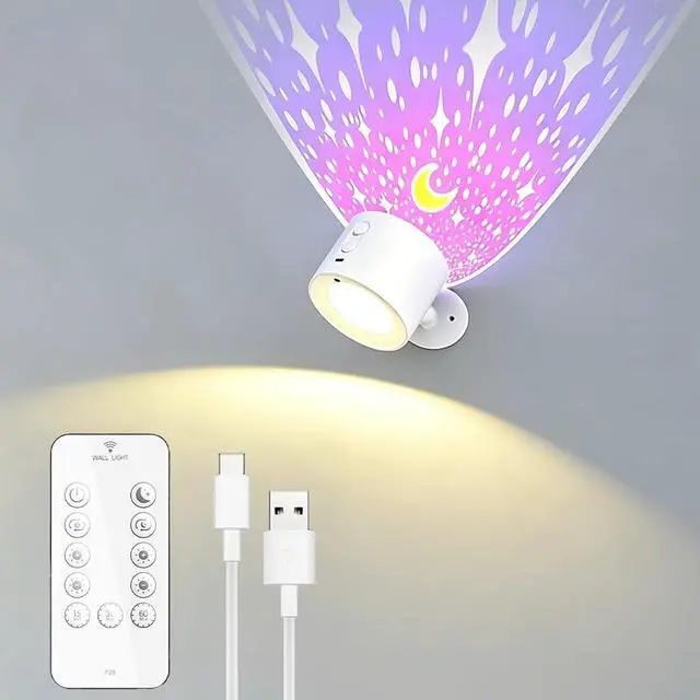 Main image of LED Reading Light with Remote Control, 3 Color Temps & Stepless Dimming Night Lights, 360 Magnetic Rotation, USB Rechargeable Projection Lamp with Timer for Bedside Night Reading Kids Room Decor