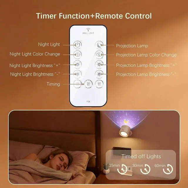 Alt view image 5 of 7 - LED Reading Light with Remote Control, 3 Color Temps & Stepless Dimming Night Lights, 360 Magnetic Rotation, USB Rechargeable Projection Lamp with Timer for Bedside Night Reading Kids Room Decor