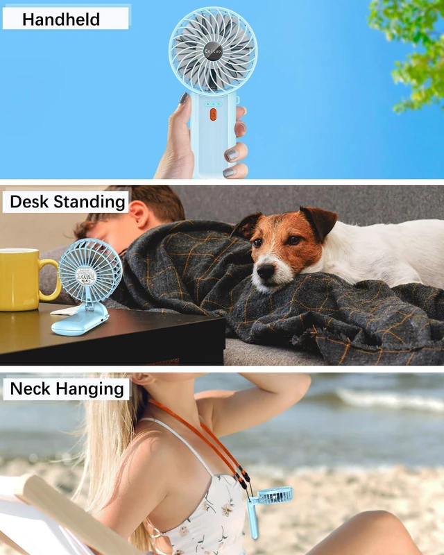 Alt view image 3 of 7 - 2 Pack Portable Handheld Fan, Mini Hand Held Fan, 6-15H Cooling Small Personal Fan, 180° Foldable Mini Desk Fan with 4 Quiet Speed, Neck Fan w/Lanyard for Kids Women Men Travel Office, Light Blue
