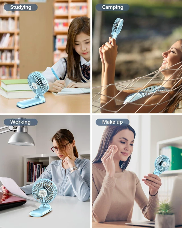Alt view image 7 of 7 - 2 Pack Portable Handheld Fan, Mini Hand Held Fan, 6-15H Cooling Small Personal Fan, 180° Foldable Mini Desk Fan with 4 Quiet Speed, Neck Fan w/Lanyard for Kids Women Men Travel Office, Light Blue