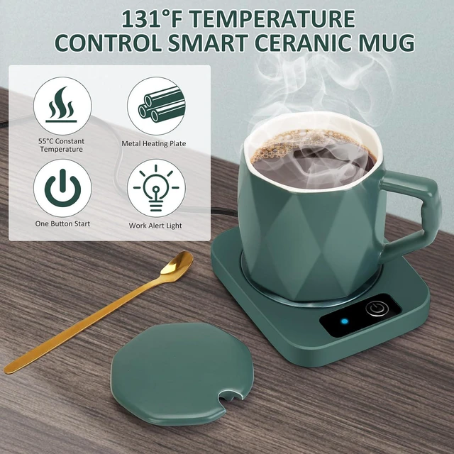 Alt view image 2 of 7 - Coffee Warmer with Ceramic Mug Set, Electric Coffee Warmer for Desk Home Office, 131 Temperature Control, 16 Watt, Smart Coffee Cup Warmer for Heating Coffee, Milk, Tea