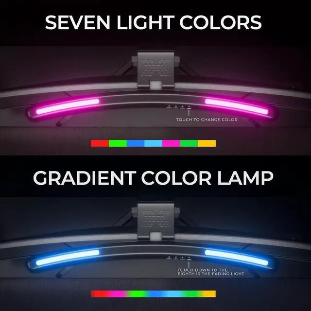 Alt view image 3 of 7 - Monitor Light Bar Curved, RGB Backlight, Computer Screen Lamp | Eye Care Dual Light Mode with Touch Control Timed, Gaming Accessory, Radius of Curvature 1500 mm