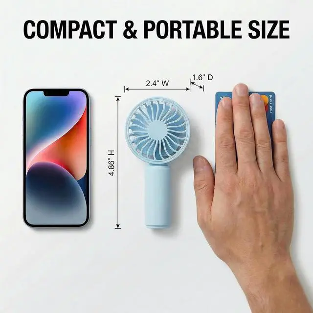 Alt view image 6 of 7 - VanSmaGo 2 Pack Mini Handheld Fan, USB Rechargeable Portable Fan with 3 Speeds, Detachable Cover, Small Pocket Personal Fan for Women Makeup, Eyelash Extensions, Skincare and Office Desk
